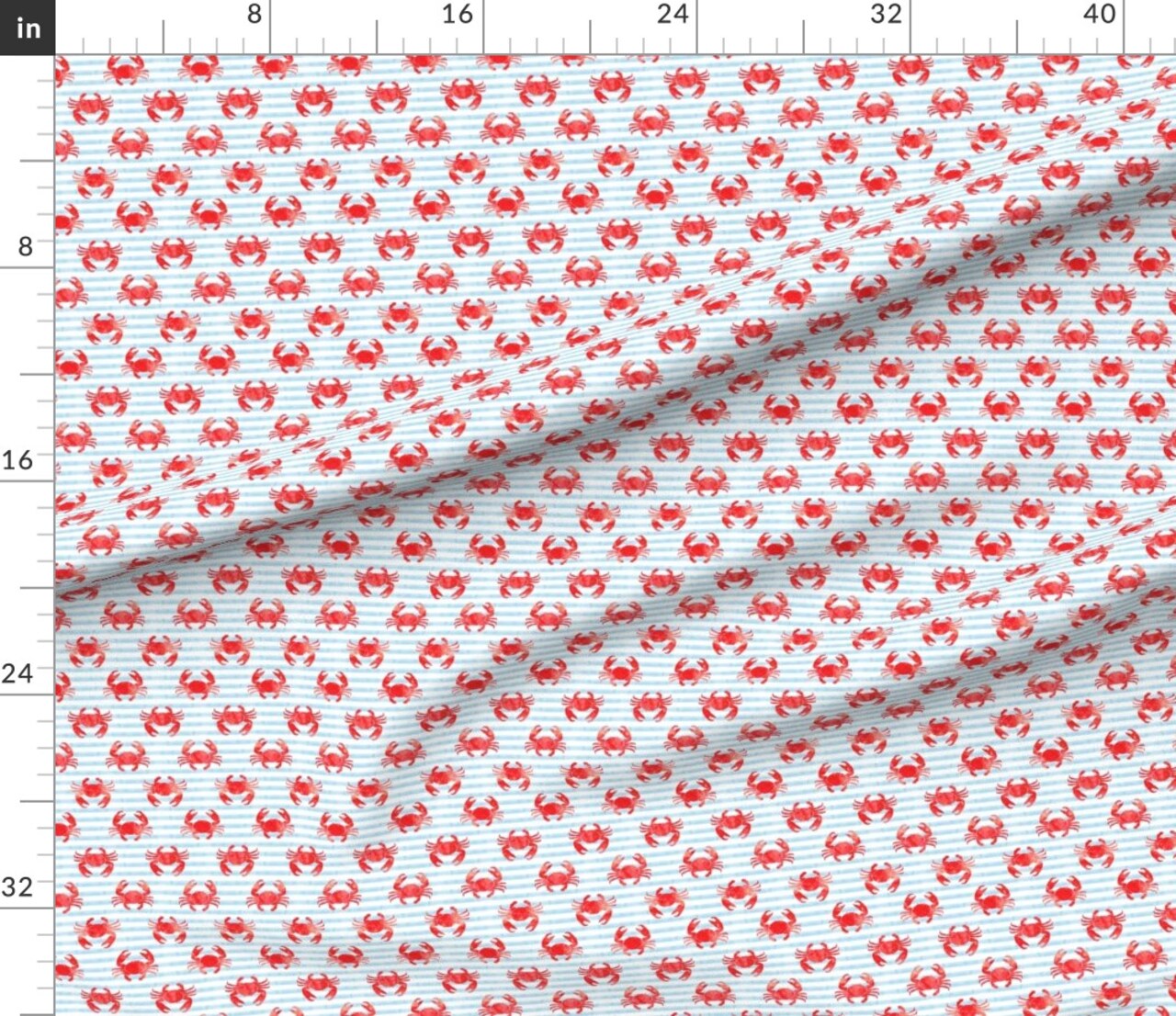 Crabs Red Blue Stripes Nautical Summer Watercolor Crab Custom Printed Fabric by Spoonflower Various Fabrics by the Yard or Fat Quarter